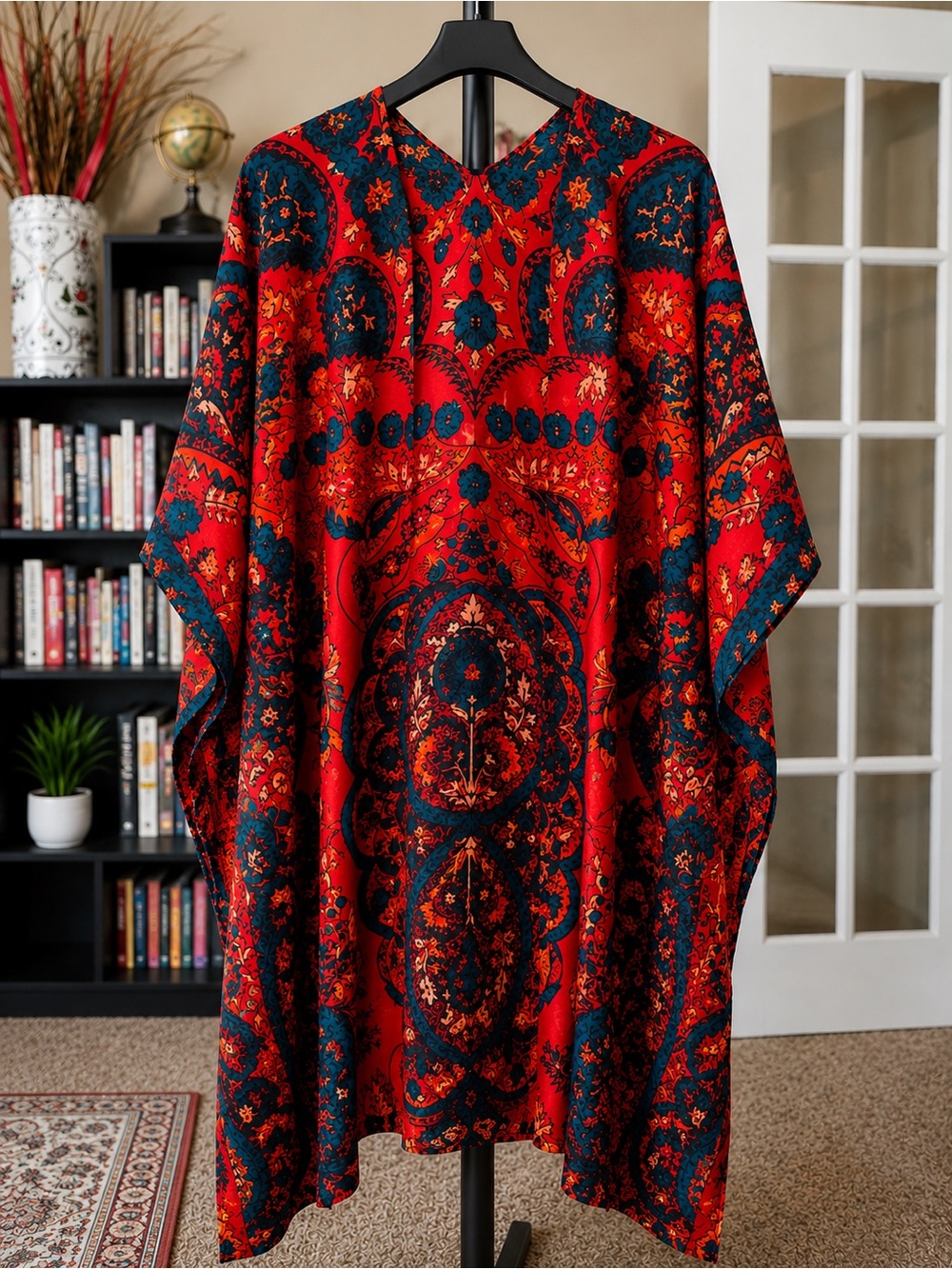 Vibrant Red and Teal Kimono